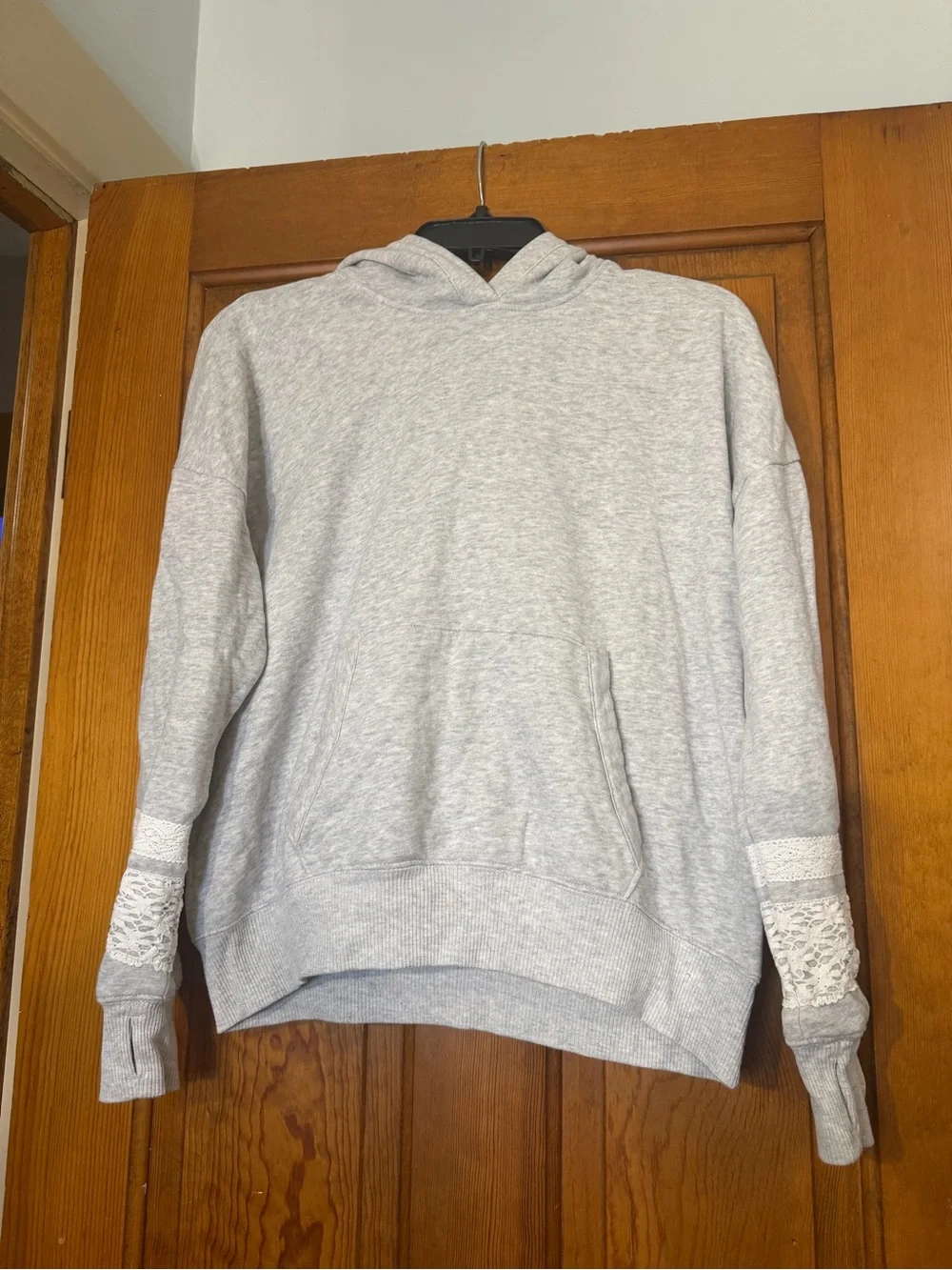 Light Gray Hooded Sweatshirt with Lace Trim Abercrombie Kids